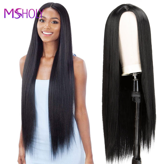 Long Straight Black Wig Synthetic Hair Wig With Bangs Red Burgundy Pink Ombre 613 Blonde Long Hair Wigs for Women Msholy