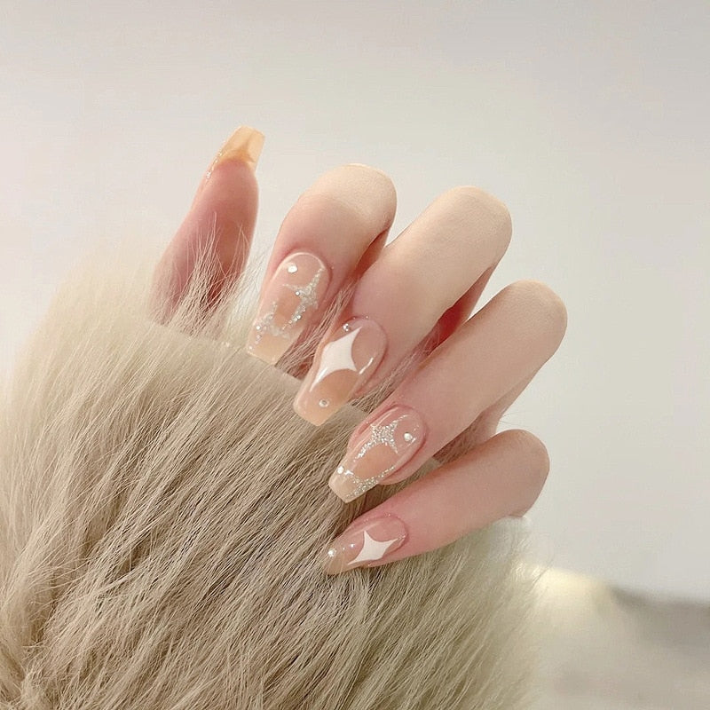 24pcs False press-on nails with a pattern Peach heart wear finished tablet nail art removable Manicure false nails