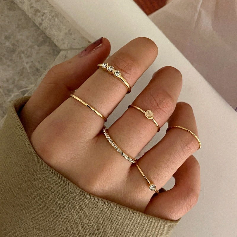 Bohemian Gold Chain Rings Set Boho Coin Snake Moon Star Rings Party Jewelry