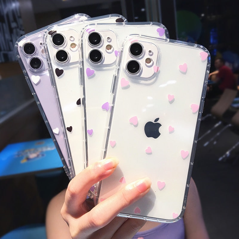 Cute Heart Shockproof Clear Phone Case For iPhone 13 12 11 Pro Max XR XS Max 7 8 Plus Soft Full Body Back Cover Coque