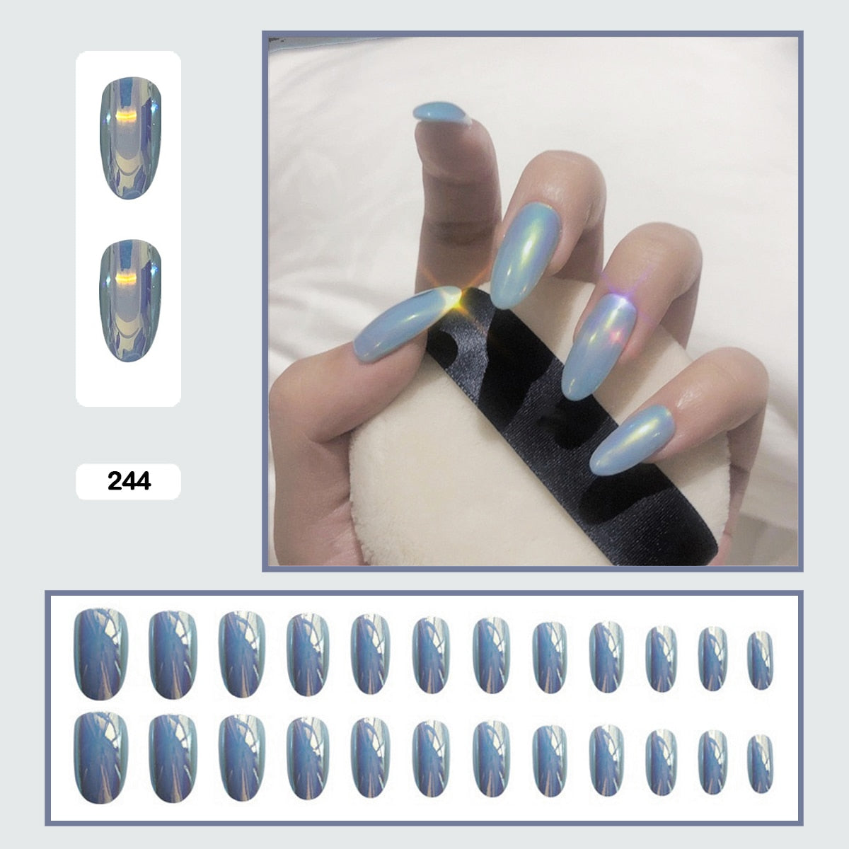 Mermaid Color Auroral Color Shell Fairy Fake Nail Art Wearable False Nails With Glue And Sticker 24pcs/box