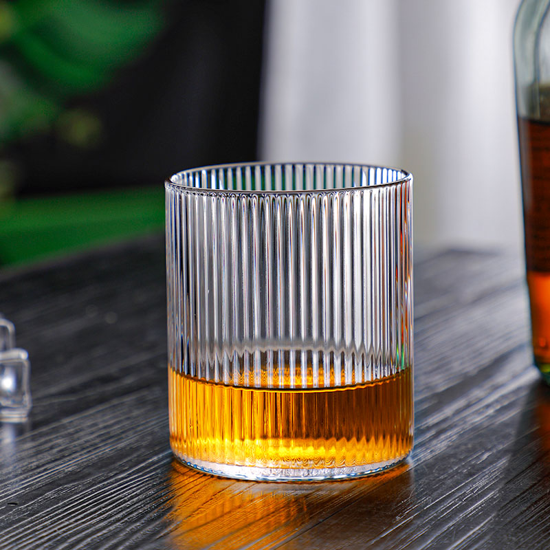 Japanese Creative Glass Cup Juice Drink Coffee Cup Vertical Pattern Transparent Whisky Glass Handmade