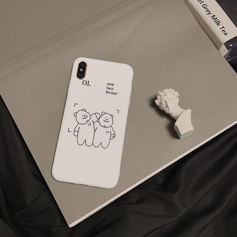 Retro black cat Simple line art bear Phone case For iPhone 12 11 Pro max XS MAX XR 12 mini 7plus 6 7 8 Plus Case Silicone Cover