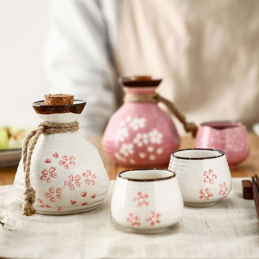 Japan Cherry Blossoms Ceramics Liquor Cup Retro Sake Cup Household Wine Set Small Wine Cellar Liquor Pot Wine Bottle