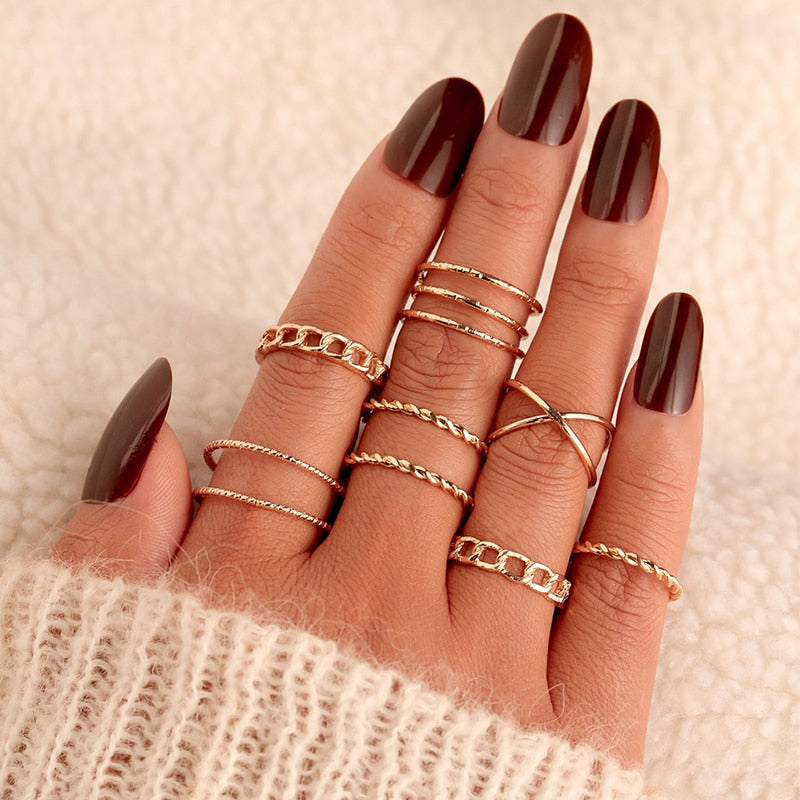 Bohemian Vintage Star Knuckle Rings For Women Star Crescent Geometric Finger Rings Set