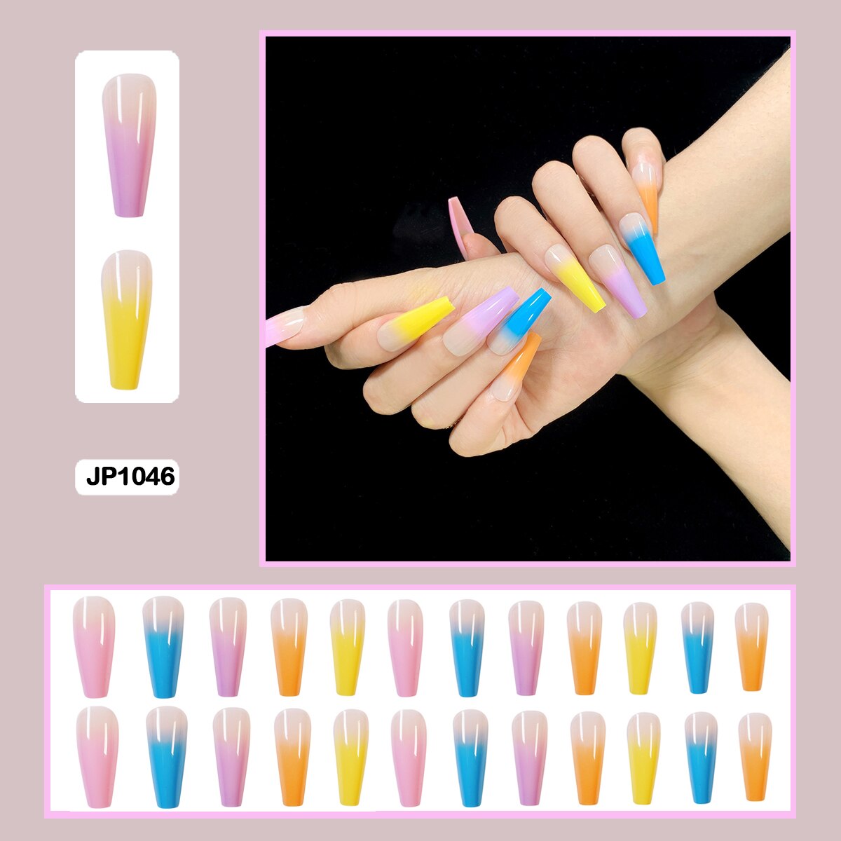 Gradient ballet elegant long trapezoidal nail wearable artifical false nails