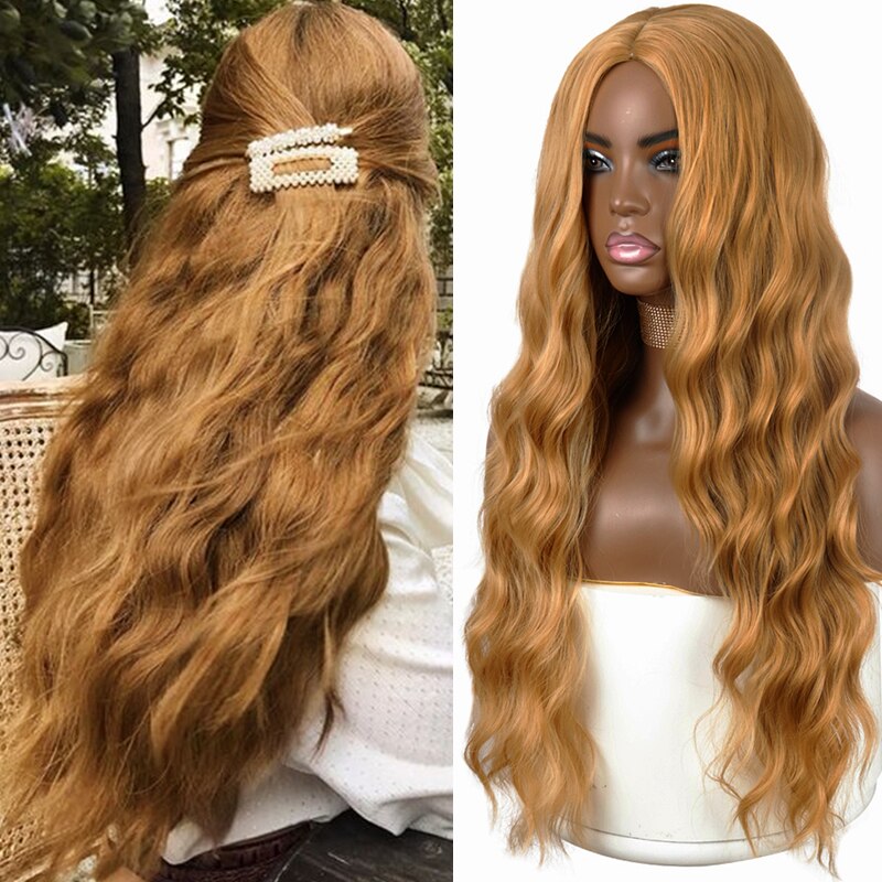 Synthetic Wig Long Pink Wigs Water Wave Heat Resistant Middle Part Natural Hair Wig Cosplay Wigs