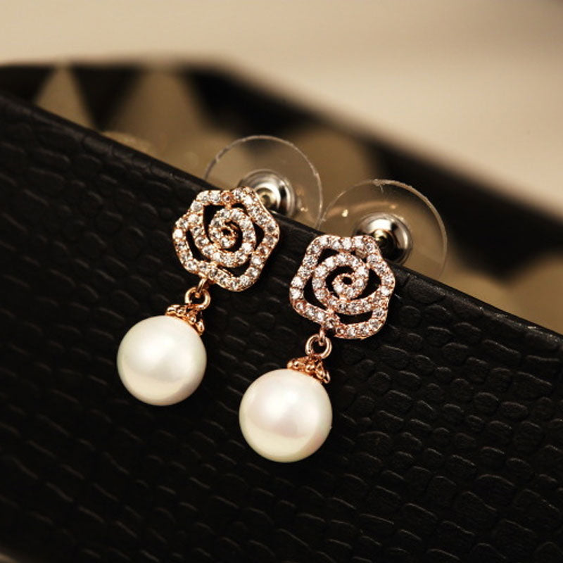 Designers Jewelry Elegant Full Crystal Flower Stud Rose Earring