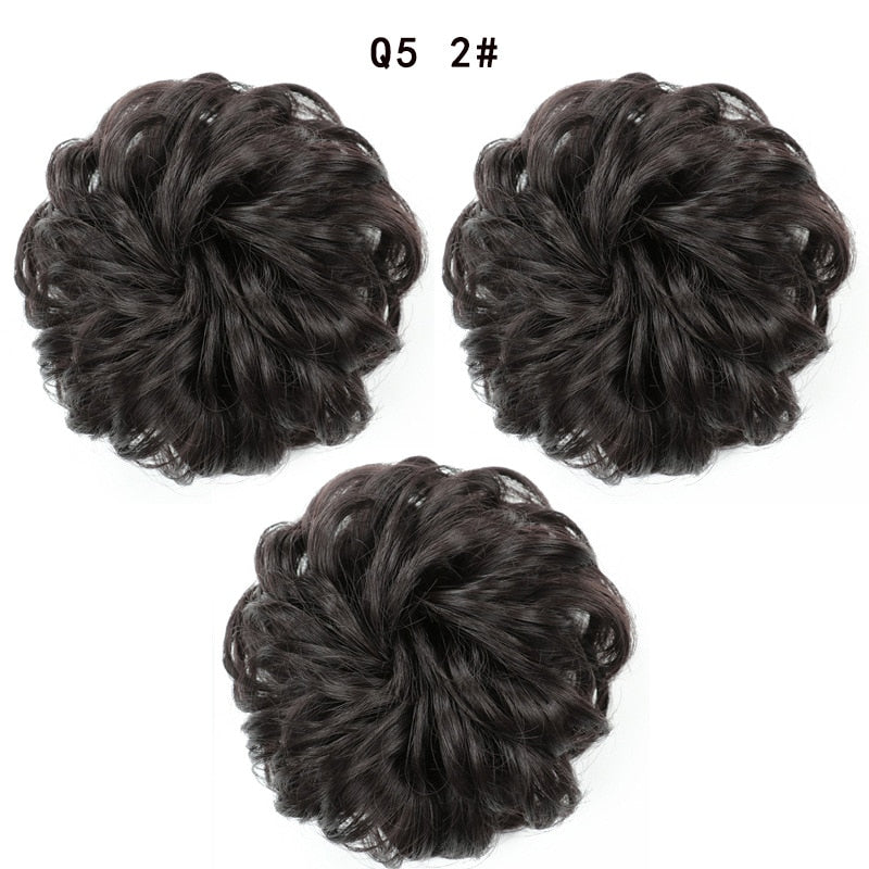 Synthetic Hair Bun Wig Ladies Ponytail Hair Extension Scrunchie Elastic Wave Curly Hairpieces Scrunchie Wrap