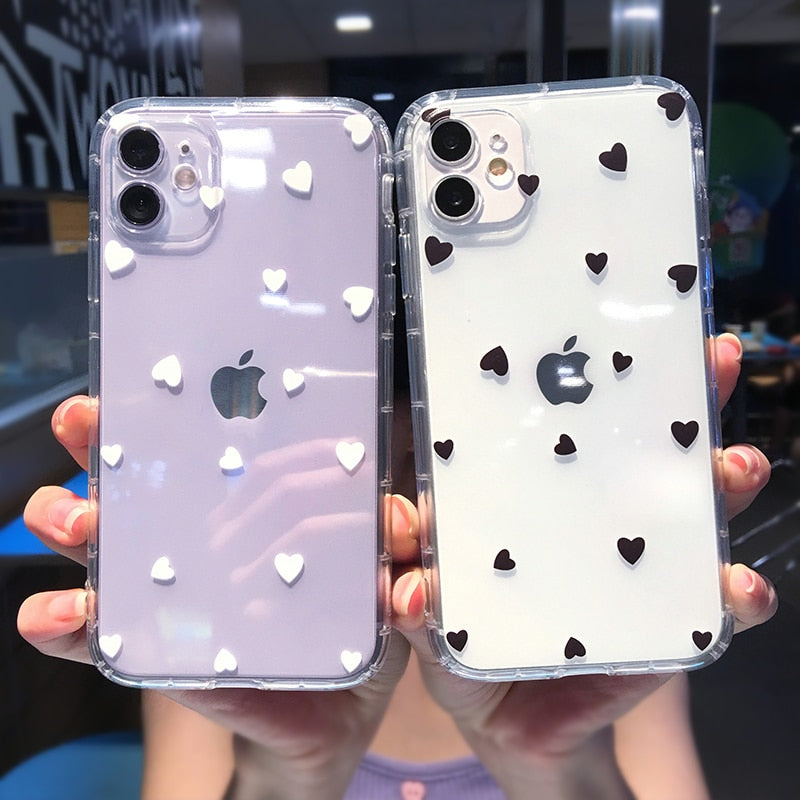 Cute Heart Shockproof Clear Phone Case For iPhone 13 12 11 Pro Max XR XS Max 7 8 Plus Soft Full Body Back Cover Coque