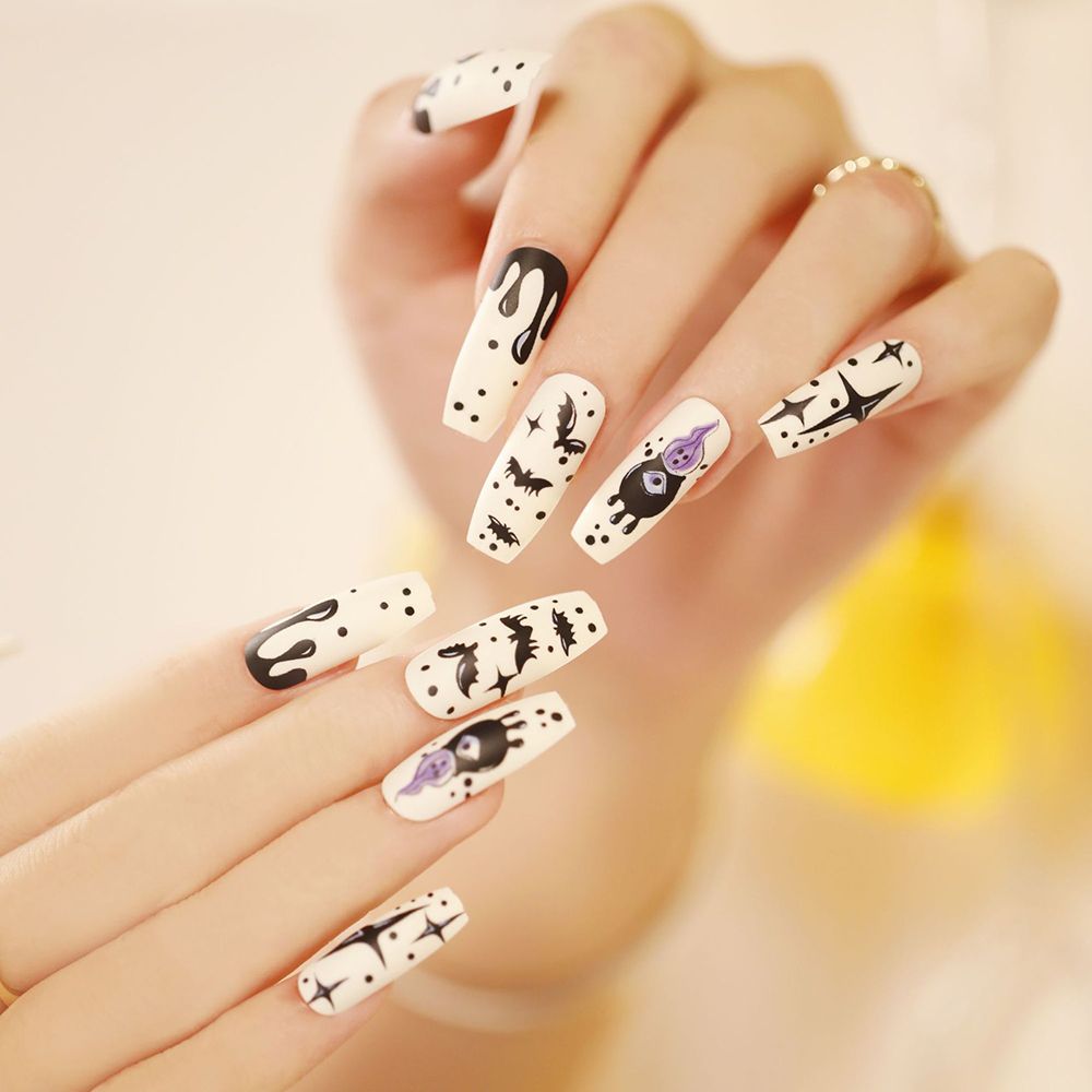 Fake nails with designs coffin artificial nails tips overhead with glue press on nail false nails set nail