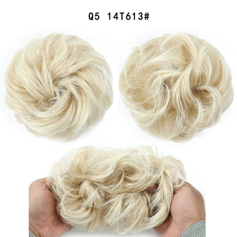 Synthetic Hair Bun Wig Ladies Ponytail Hair Extension Scrunchie Elastic Wave Curly Hairpieces Scrunchie Wrap