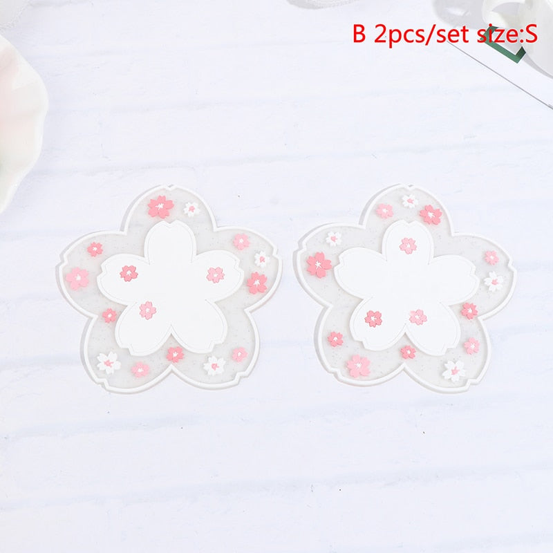 1Pc Japanese Cherry Insulated Table Mat Milk Cup Non Slip Coaster Non Slip Coaster Kitchen Family Office Accessories