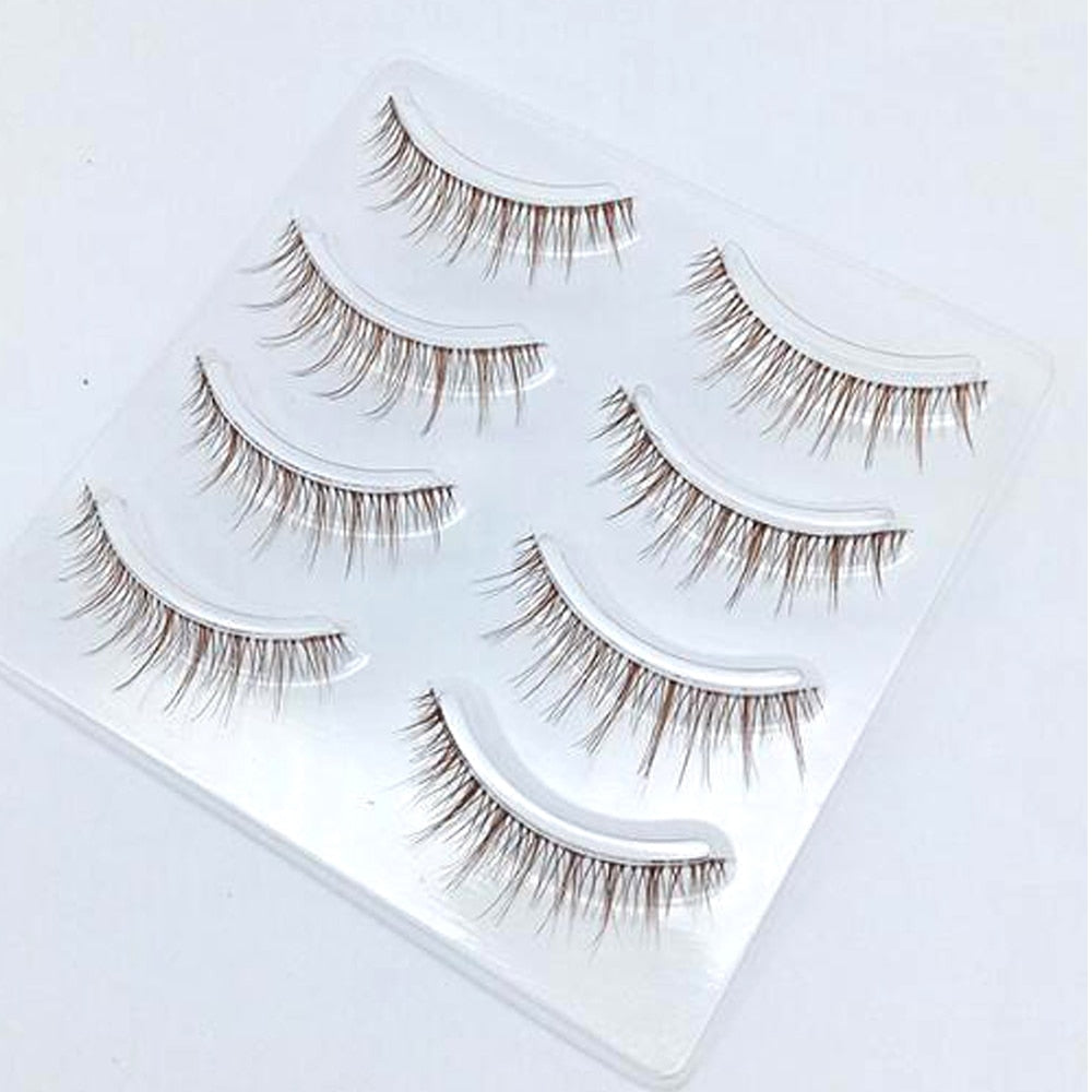 Brown 3D Eyelash Thick Crisscross False Eyelashes Natural Fibers Fake Eye Lashes Handmade Transparent Stem Eyelashes 4Pairs