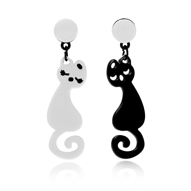 Black white Stripe Drop Earring Water Drop Pendant Hollow Round Cat Earring Jewel Brincos