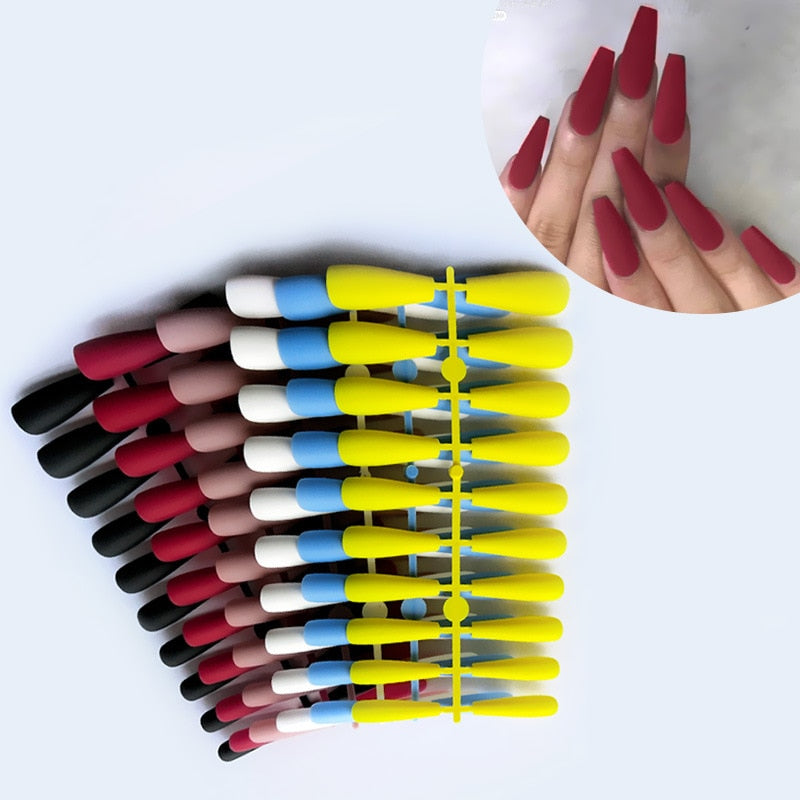 Matte False Nail Tips Solid Color Matte Super Long Coffin False Nail Ballet Press on Nails Tips