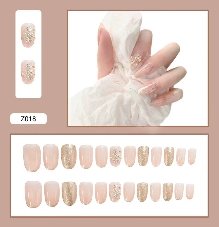 24pcs Stereoscopic Butterfly Light Luxury Elegant Nude Lady Style Removable False Nail Manicure Tool