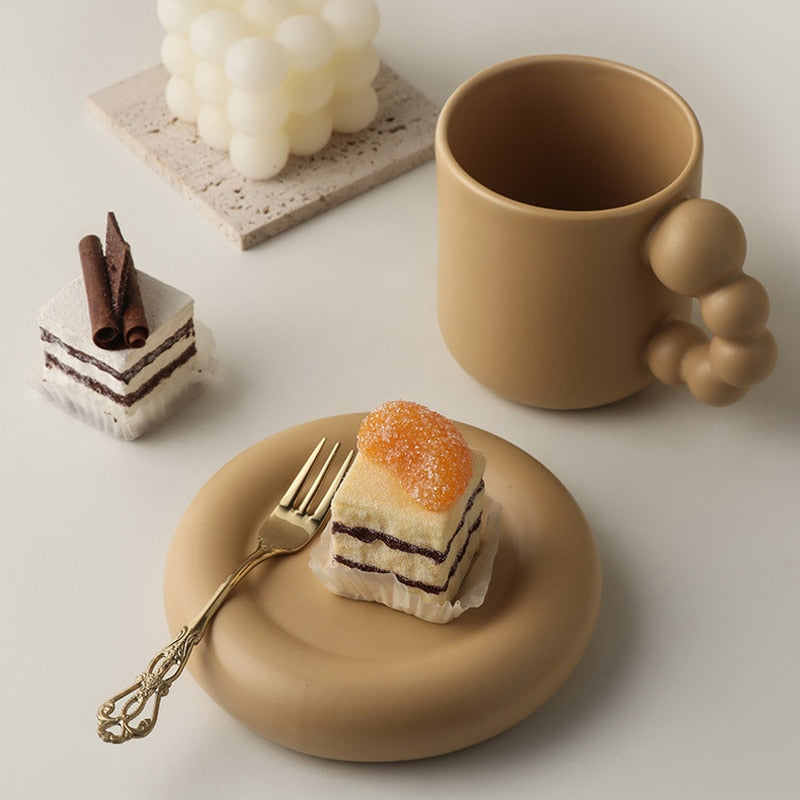 325ml Coffee Cup and Plate With Spin Ball Handle Nordic Home Decor Handmade Art Tea Mug Tray