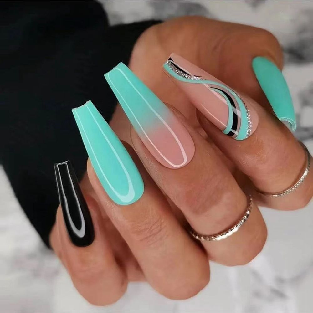 24pcs Christmas Long Coffin False Nails Ballerina Manicure Tool Press On Nails Full Cover Nail Tips Artificial Detachable