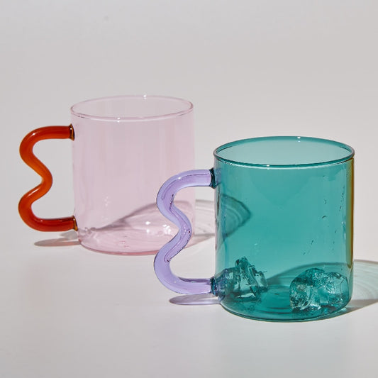 Colored Glass Cups Colorful Waved Ear Glass Mug Handmade Simple Wave Coffee Cup