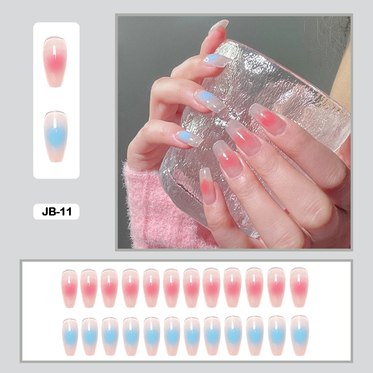 24pcs Gradient Long Trapezoidal Ballet Wearable False Nails Nail Art Fake Nails With Glue And Wearing Tools