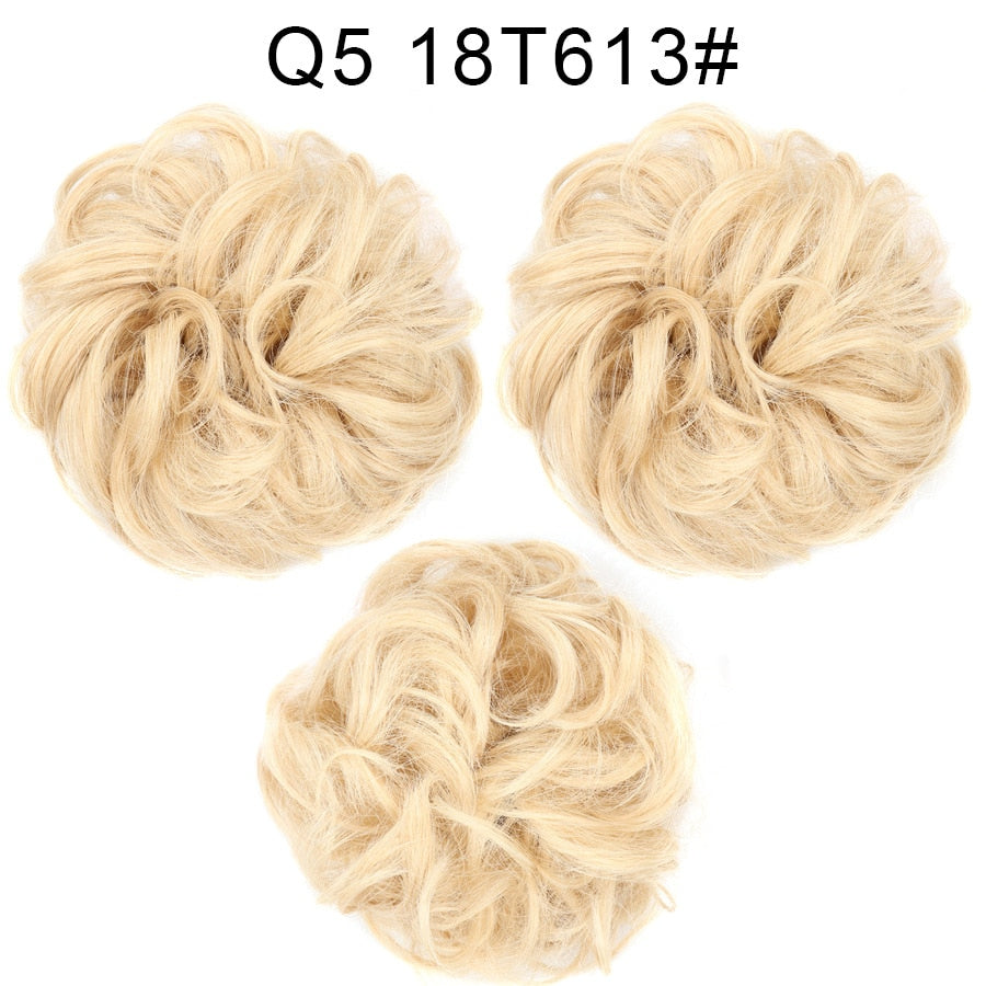 Synthetic Hair Bun Wig Ladies Ponytail Hair Extension Scrunchie Elastic Wave Curly Hairpieces Scrunchie Wrap