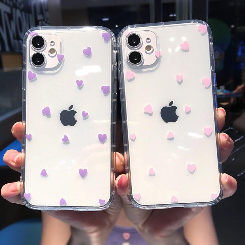 Cute Heart Shockproof Clear Phone Case For iPhone 13 12 11 Pro Max XR XS Max 7 8 Plus Soft Full Body Back Cover Coque