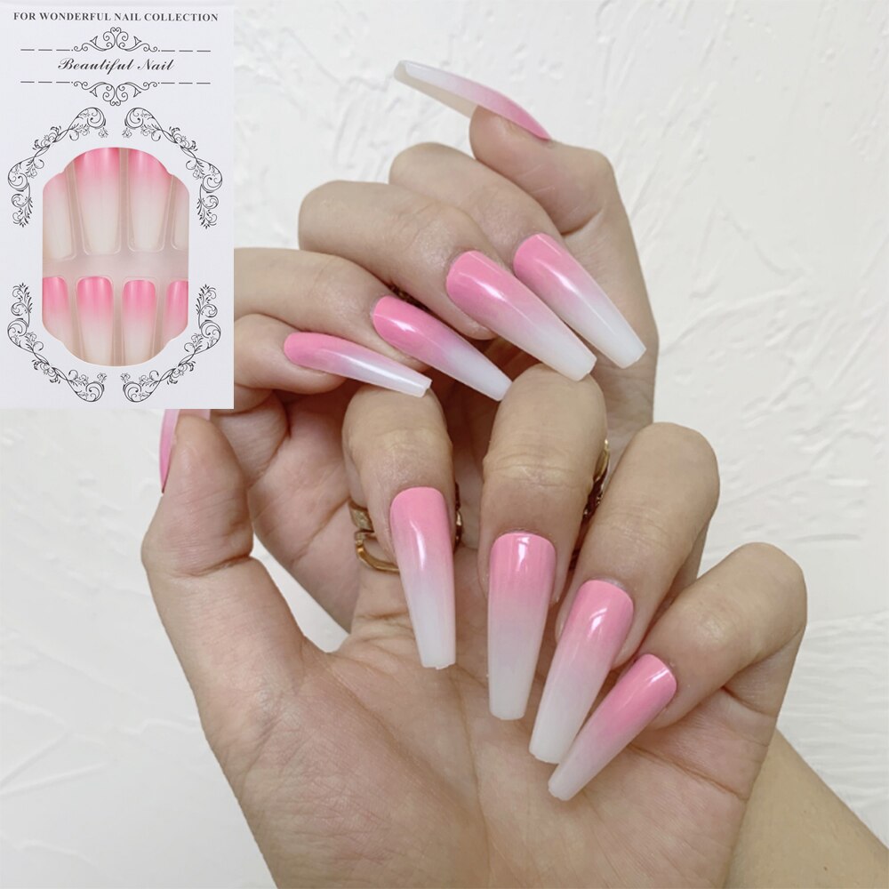 Fake nails with designs coffin artificial nails tips overhead with glue press on nail false nails set nail