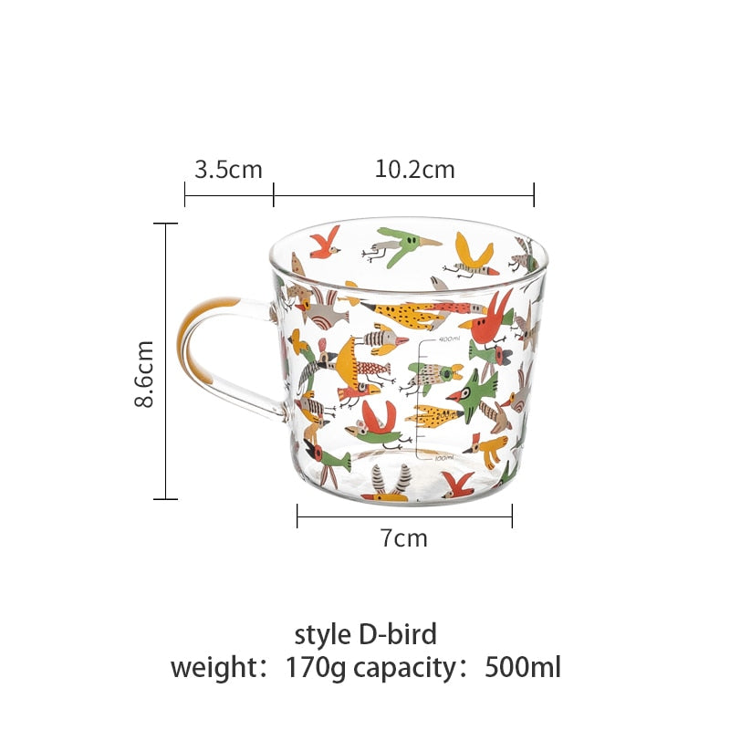 500ml Cartoons Scale Glass Mug Breakfast Mlik Coffee Cup Household Couple Water Mug Teacup Heat Resistance