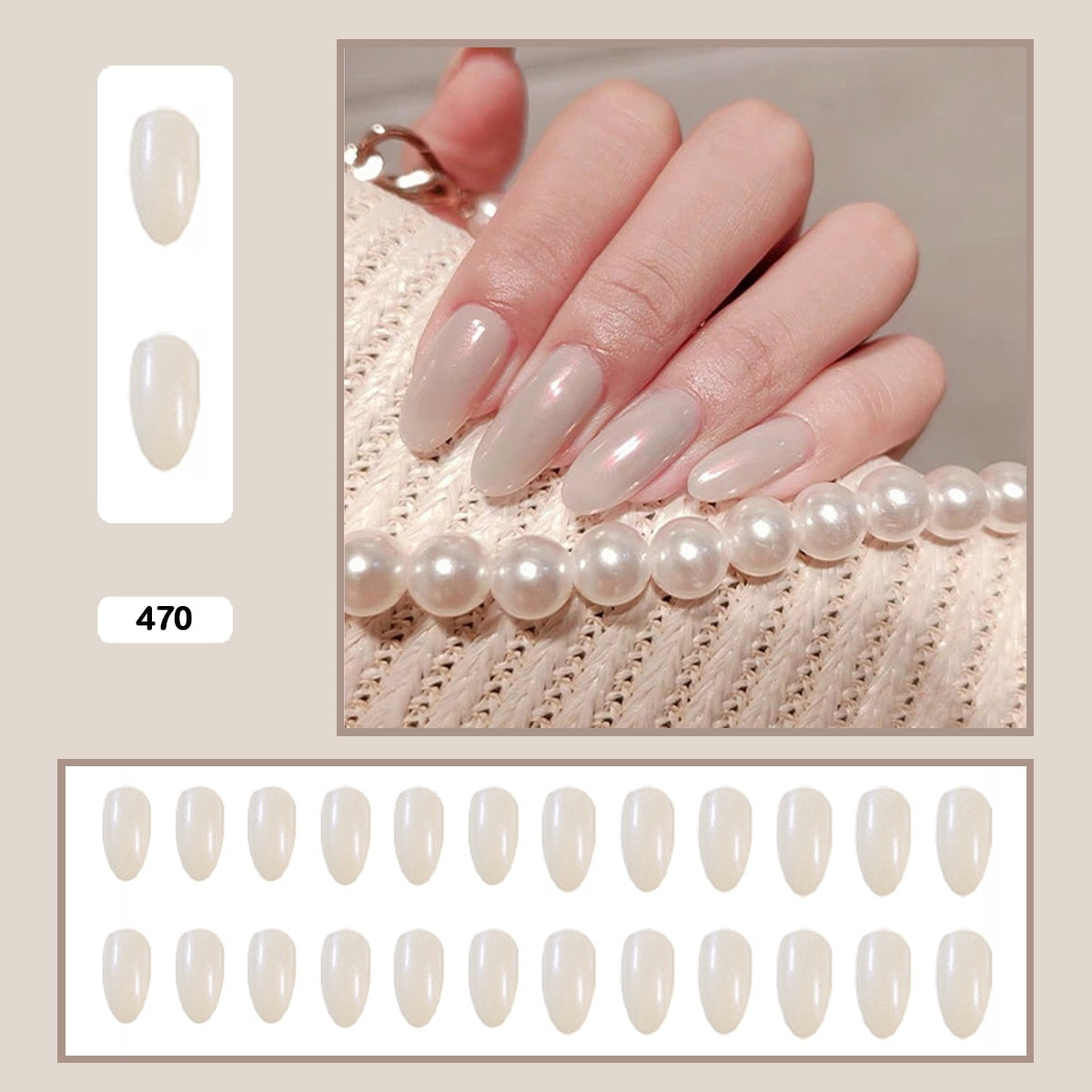 Mermaid Color Auroral Color Shell Fairy Fake Nail Art Wearable False Nails With Glue And Sticker 24pcs/box