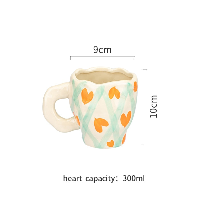 Hand-painted Flower Ceramic Coffee Cup Home Office Mug With Saucer Breakfast Milk Juice Tea Handle Cup Microwave Safe