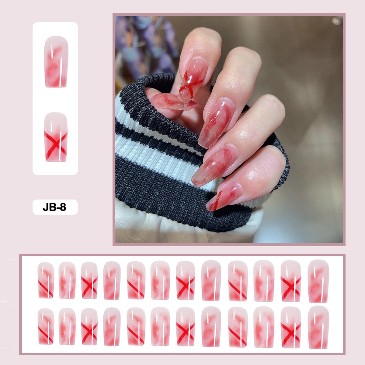 24pcs Gradient Long Trapezoidal Ballet Wearable False Nails Nail Art Fake Nails With Glue And Wearing Tools