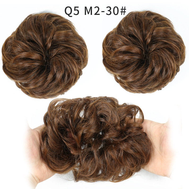 Synthetic Hair Bun Wig Ladies Ponytail Hair Extension Scrunchie Elastic Wave Curly Hairpieces Scrunchie Wrap