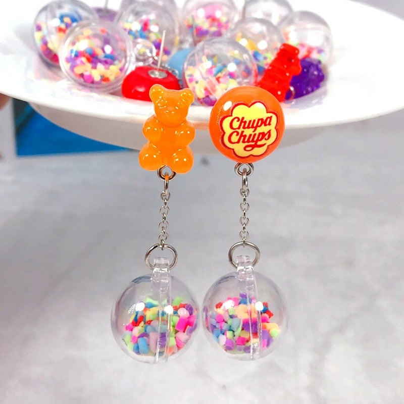 1 Pair Stud Earring Multicolours Gummy Bear  Resin Candy Charms With Ball Jewelry