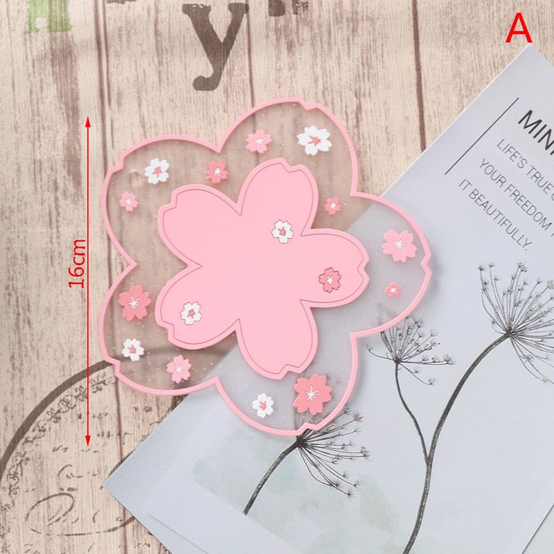 1Pc Japanese Cherry Insulated Table Mat Milk Cup Non Slip Coaster Non Slip Coaster Kitchen Family Office Accessories