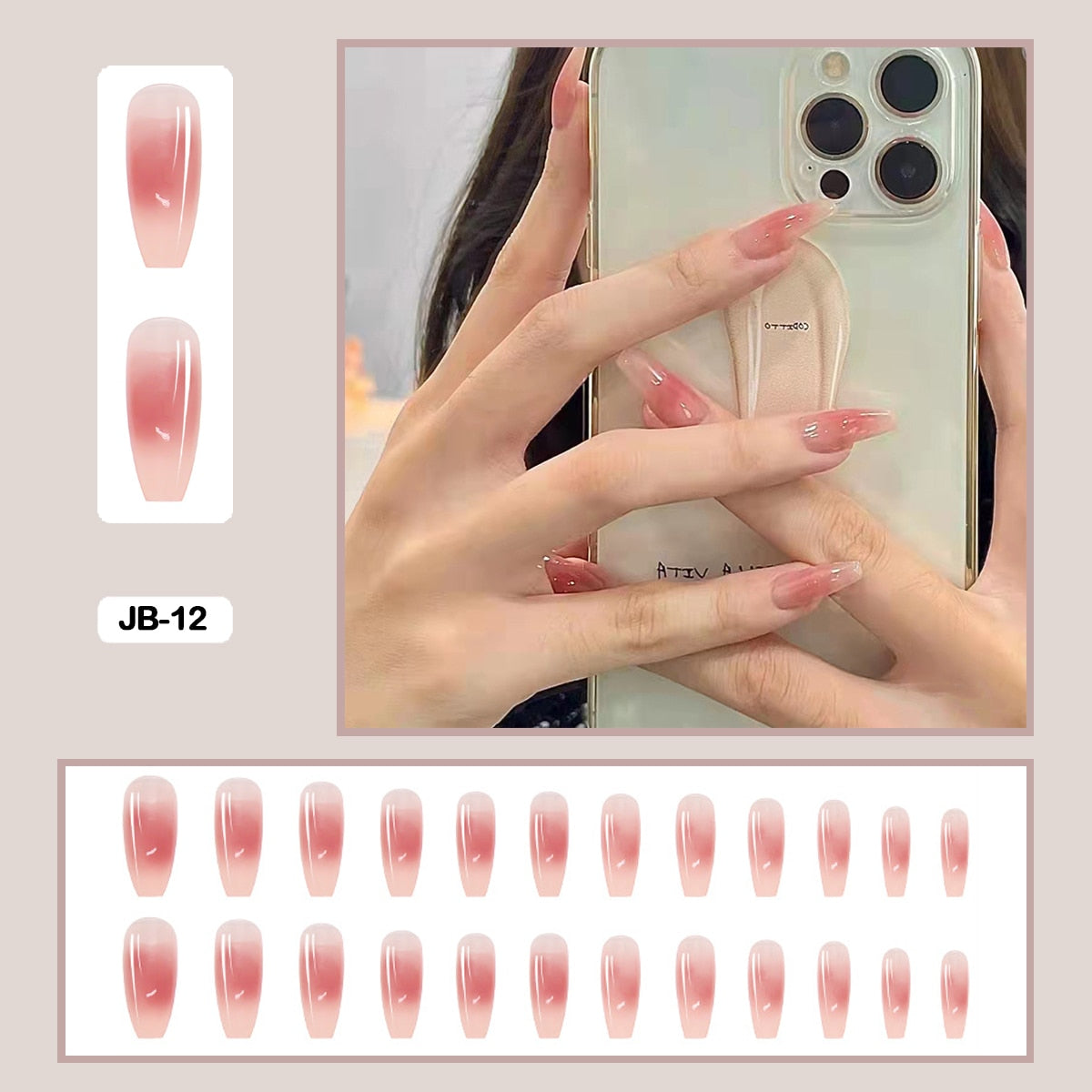 24pcs Gradient Long Trapezoidal Ballet Wearable False Nails Nail Art Fake Nails With Glue And Wearing Tools