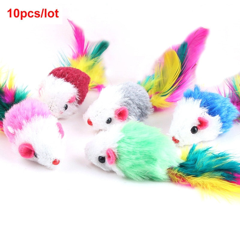 Rabbit Fur False Mouse Pet Cat Toys Feather Rainbow Ball Toy Cayts Funny Playing Toys For Cats Kitten Fish Cat Toy