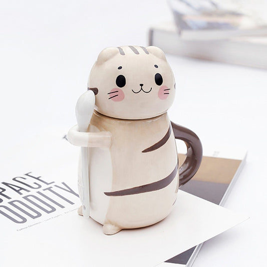 Cute Cat Ceramics Coffee Mug With Spoon Creative Hand Painted Drinkware Milk Tea Cups Gifts