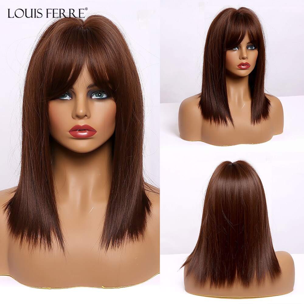 Black Bob Hair Wigs Medium Straight Synthetic Wig with Bangs Cosplay Wig Heat Resistant