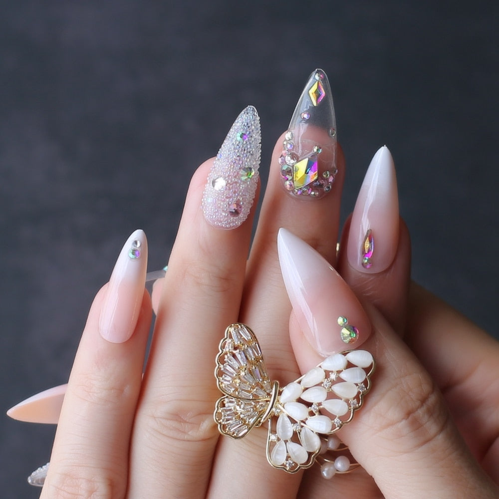 Stiletto Jelly ombre nude fasle nails press on nail Luxury crystal nails photo design nails