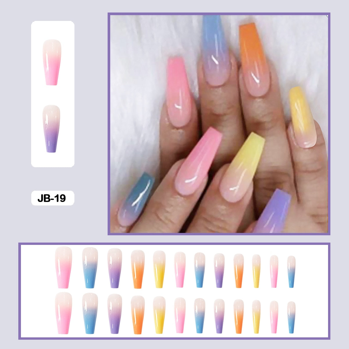 24pcs Gradient Long Trapezoidal Ballet Wearable False Nails Nail Art Fake Nails With Glue And Wearing Tools