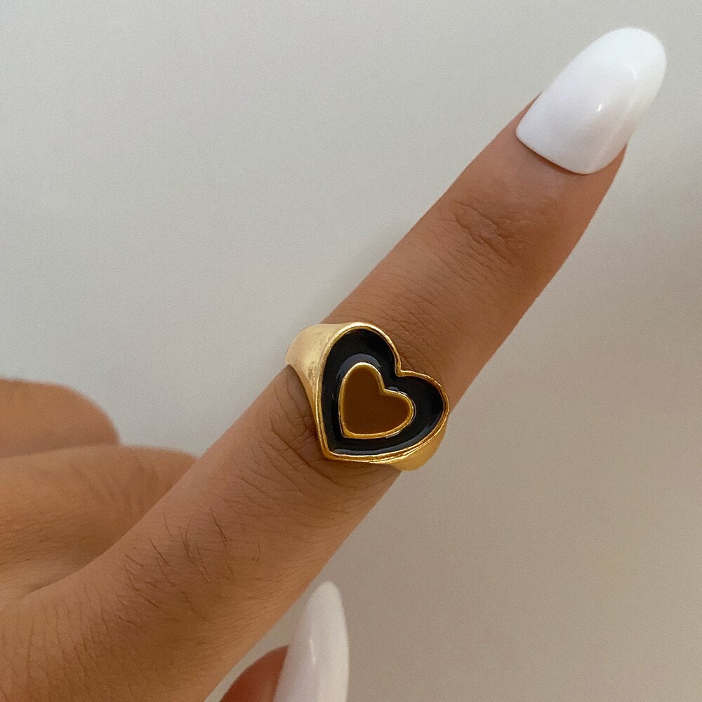 Colorful Ring for Women Glossy Dripping Love Heart Rings Peach Heart Ring Exquisite Wild