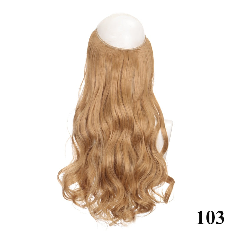 Synthetic 24 Inches No Clips In Natural Hidden Secret False Hair Piece Hair Extension Long Curly Fish Line Hair Pieces