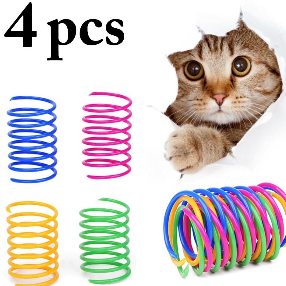 4/8PC Cat Colorful Spring Toy Creative Plastic Flexible Coil Interactive Toy Cat Funny Toy Pet