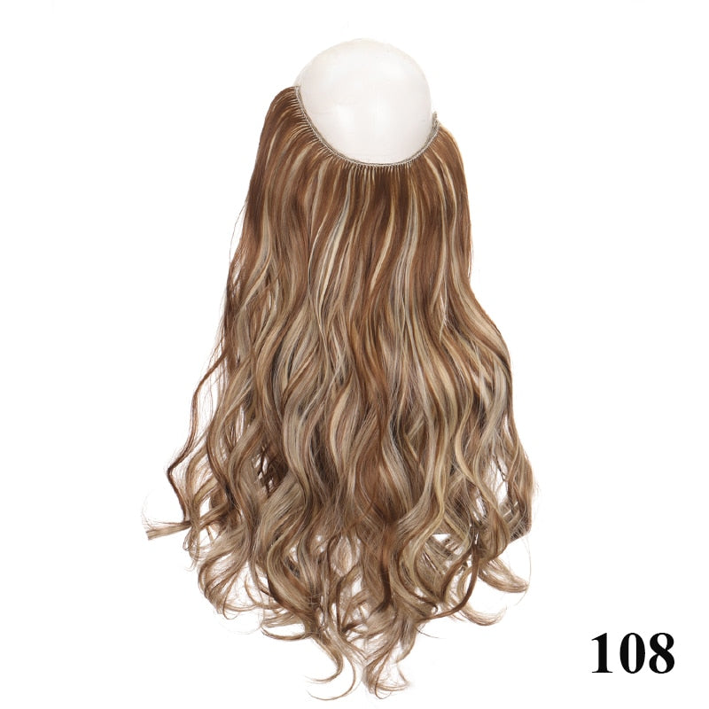 Synthetic 24 Inches No Clips In Natural Hidden Secret False Hair Piece Hair Extension Long Curly Fish Line Hair Pieces