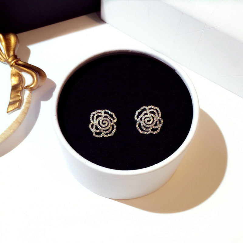 Designers Jewelry Elegant Full Crystal Flower Stud Rose Earring