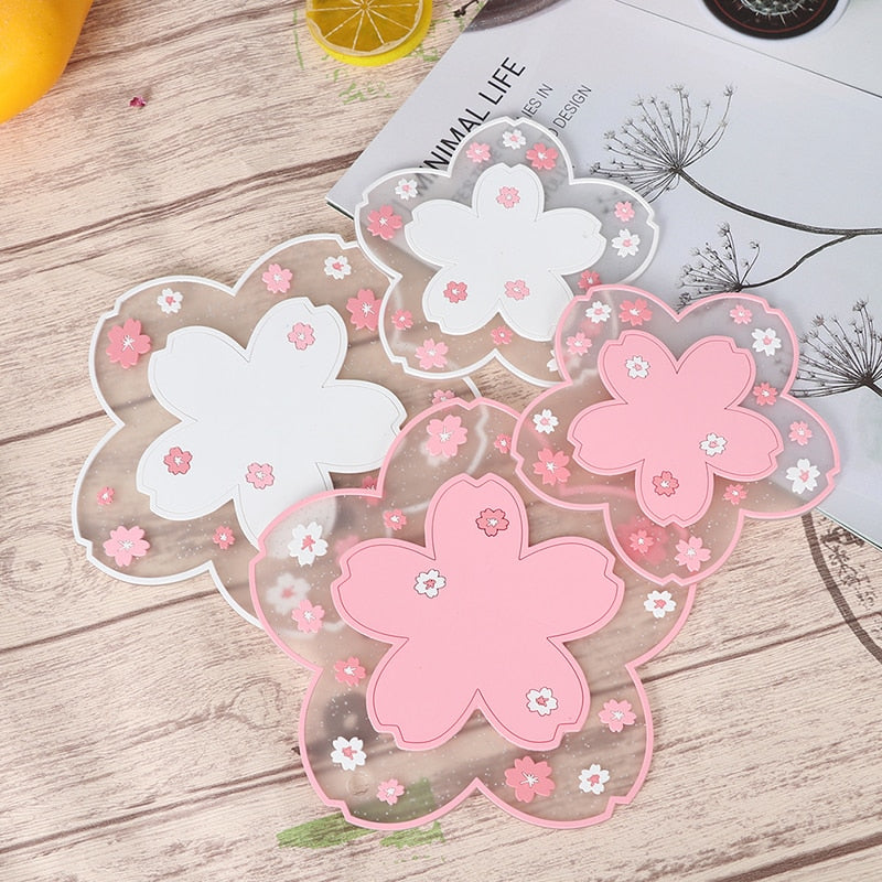 1Pc Japanese Cherry Insulated Table Mat Milk Cup Non Slip Coaster Non Slip Coaster Kitchen Family Office Accessories