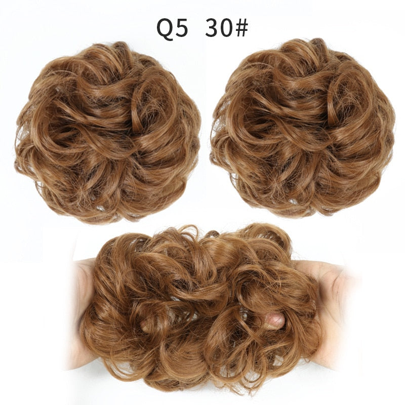 Synthetic Hair Bun Wig Ladies Ponytail Hair Extension Scrunchie Elastic Wave Curly Hairpieces Scrunchie Wrap