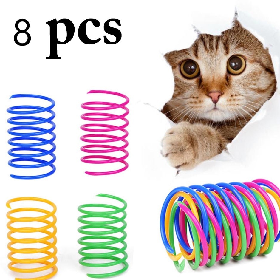 4/8PC Cat Colorful Spring Toy Creative Plastic Flexible Coil Interactive Toy Cat Funny Toy Pet