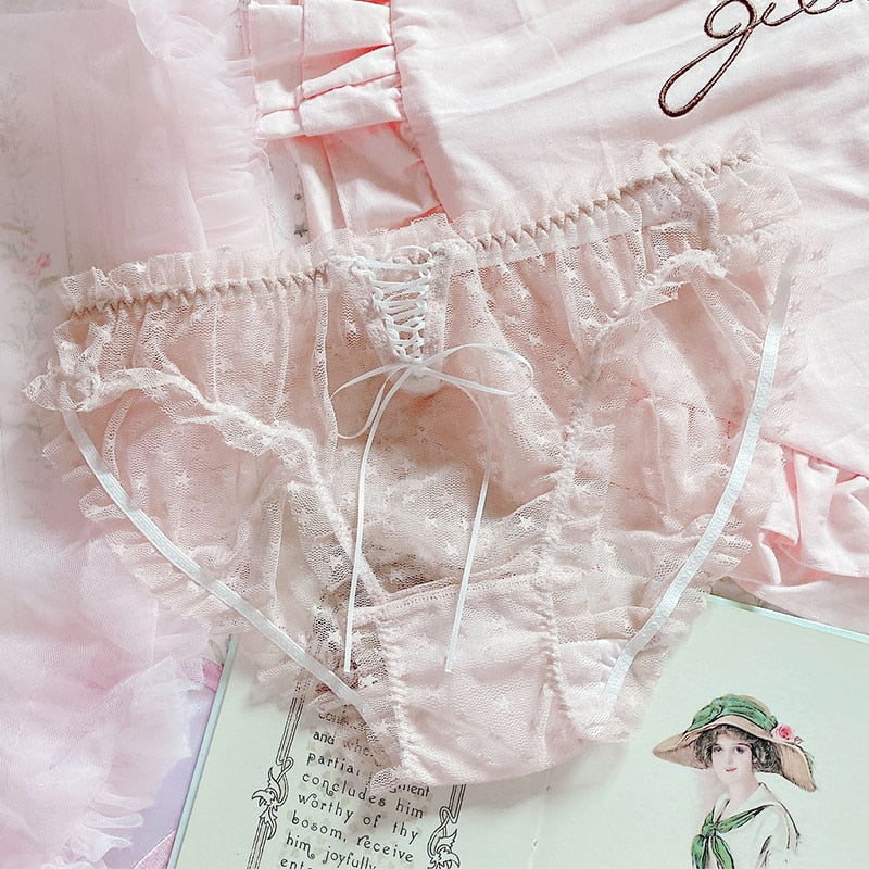 Japanese-Style Soft Girl Thin Transparent Pink Lolita Loli Lace Cute Sexy Underwear